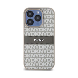Coque iPhone 15 Pro Max DKNY Leather Mono Stripe & Metal Logo beige — visuel 3