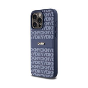 Coque iPhone 15 Pro Max DKNY Leather Mono Stripe & Metal Logo bleue — visuel 2