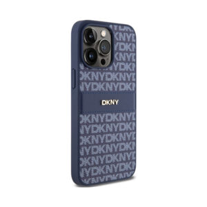 Coque iPhone 15 Pro Max DKNY Leather Mono Stripe & Metal Logo bleue — visuel 4