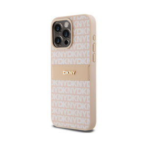 Coque iPhone 15 Pro Max DKNY Leather Mono Stripe & Metal Logo rose — visuel 2