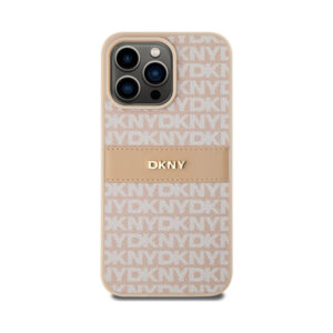 Coque iPhone 15 Pro Max DKNY Leather Mono Stripe & Metal Logo rose — visuel 3
