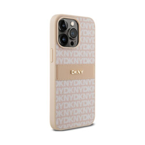 Coque iPhone 15 Pro Max DKNY Leather Mono Stripe & Metal Logo rose — visuel 4