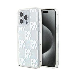 Coque iPhone 15 Pro Max DKNY Liquid Glitter Multilogo blanche