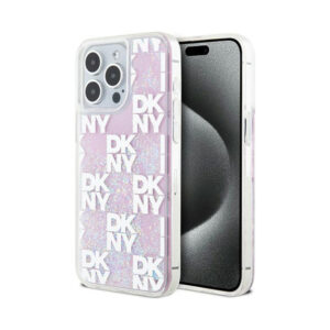 Coque iPhone 15 Pro Max DKNY Liquid Glitter Multilogo rose