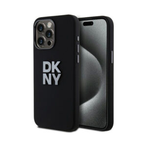 Coque iPhone 15 Pro Max DKNY Liquid Silicone Metal Logo noire