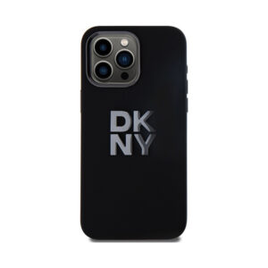 Coque iPhone 15 Pro Max DKNY Liquid Silicone Metal Logo noire — visuel 3