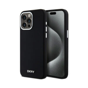 Coque iPhone 15 Pro Max DKNY Liquid Silicone Small Metal Logo MagSafe noire