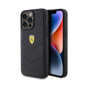Coque iPhone 15 Pro Max Ferrari Quilted Metal Logo noire