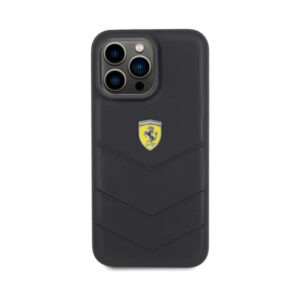 Coque iPhone 15 Pro Max Ferrari Quilted Metal Logo noire — visuel 3