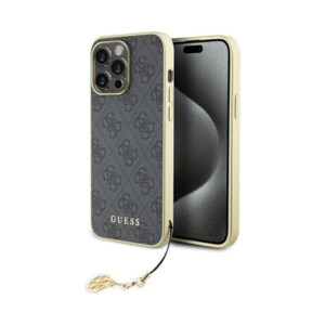Coque iPhone 15 Pro Max Guess 4G Charms Collection grise