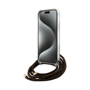 Coque iPhone 15 Pro Max Guess Crossbody Cord 4G Print brune — visuel 4