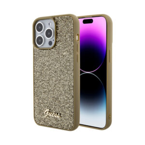 Coque iPhone 15 Pro Max Guess Disco Metal Script dorée