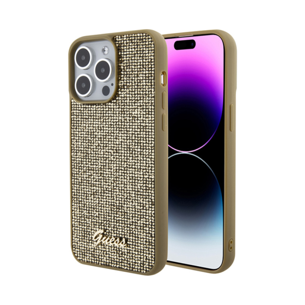 Coque iPhone 15 Pro Max Guess Disco Metal Script dorée
