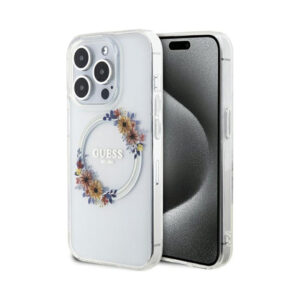 Coque iPhone 15 Pro Max Guess IML Flowers Wreath MagSafe transparente