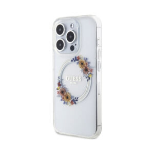 Coque iPhone 15 Pro Max Guess IML Flowers Wreath MagSafe transparente — visuel 2