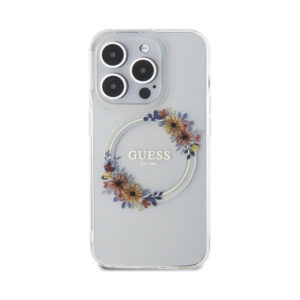 Coque iPhone 15 Pro Max Guess IML Flowers Wreath MagSafe transparente — visuel 3