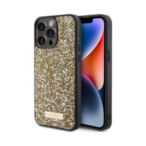 Coque iPhone 15 Pro Max Guess Rhinestone Metal Logo jaune
