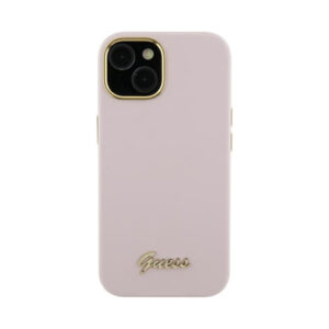 Coque iPhone 15 Pro Max Guess Silicone Script Metal Logo & Frame rose
