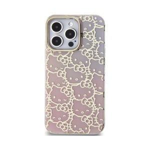Coque iPhone 15 Pro Max Hello Kitty IML Gradient Electrop Crowded Kitty Head rose — visuel 2