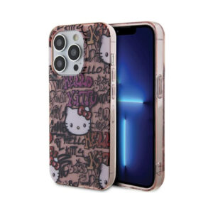 Coque iPhone 15 Pro Max Hello Kitty IML Tags Graffiti rose