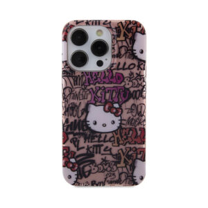 Coque iPhone 15 Pro Max Hello Kitty IML Tags Graffiti rose — visuel 3