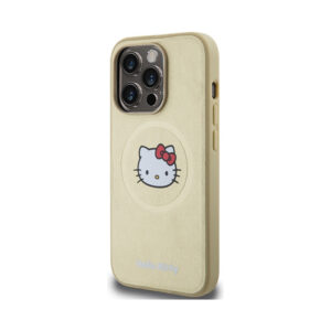 Coque iPhone 15 Pro Max Hello Kitty Leather Kitty Head MagSafe dorée — visuel 2