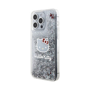 Coque iPhone 15 Pro Max Hello Kitty Liquid Glitter Charms Kitty Head argentée — visuel 2