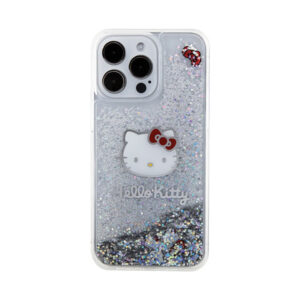 Coque iPhone 15 Pro Max Hello Kitty Liquid Glitter Charms Kitty Head argentée — visuel 3