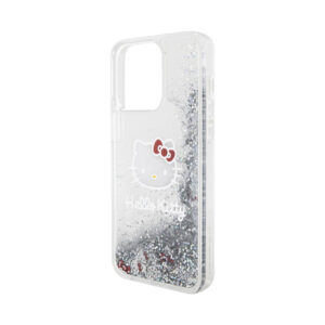 Coque iPhone 15 Pro Max Hello Kitty Liquid Glitter Charms Kitty Head argentée — visuel 5