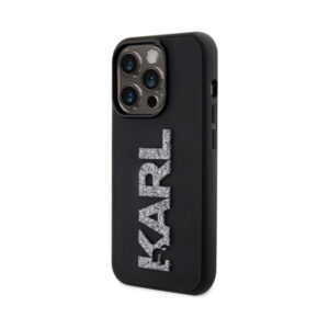 Coque iPhone 15 Pro Max Karl Lagerfeld 3D Rubber Glitter Logo noire — visuel 2