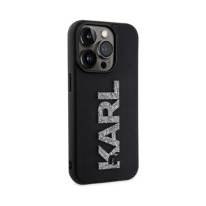 Coque iPhone 15 Pro Max Karl Lagerfeld 3D Rubber Glitter Logo noire — visuel 4