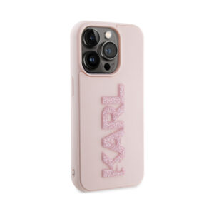 Coque iPhone 15 Pro Max Karl Lagerfeld 3D Rubber Glitter Logo rose — visuel 4