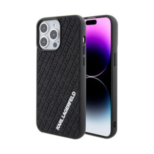 Coque iPhone 15 Pro Max Karl Lagerfeld 3D Rubber Multi Logo noire