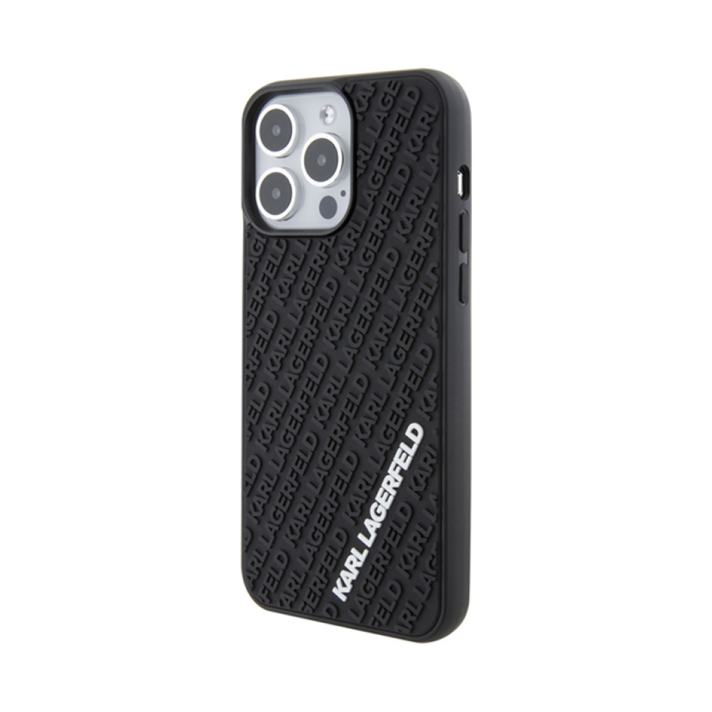 Coque iPhone 15 Pro Max Karl Lagerfeld 3D Rubber Multi Logo noire — visuel 2