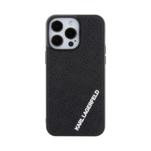 Coque iPhone 15 Pro Max Karl Lagerfeld 3D Rubber Multi Logo noire — visuel 3