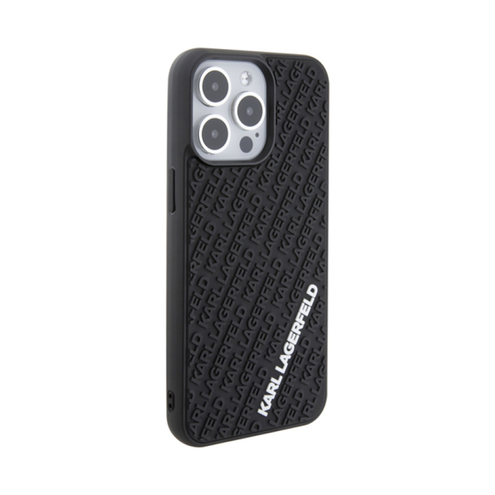 Coque iPhone 15 Pro Max Karl Lagerfeld 3D Rubber Multi Logo noire — visuel 4