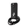 Coque iPhone 15 Pro Max Karl Lagerfeld Crossbody Saffiano Metal Pin Karl & Choupette noire