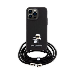 Coque iPhone 15 Pro Max Karl Lagerfeld Crossbody Saffiano Metal Pin Karl & Choupette noire — visuel 2