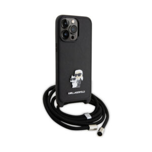 Coque iPhone 15 Pro Max Karl Lagerfeld Crossbody Saffiano Metal Pin Karl & Choupette noire — visuel 3