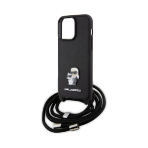 Coque iPhone 15 Pro Max Karl Lagerfeld Crossbody Saffiano Metal Pin Karl & Choupette noire — visuel 5
