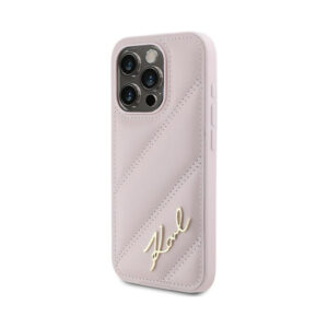 Coque iPhone 15 Pro Max Karl Lagerfeld Diagonal Quilted Script rose — visuel 2