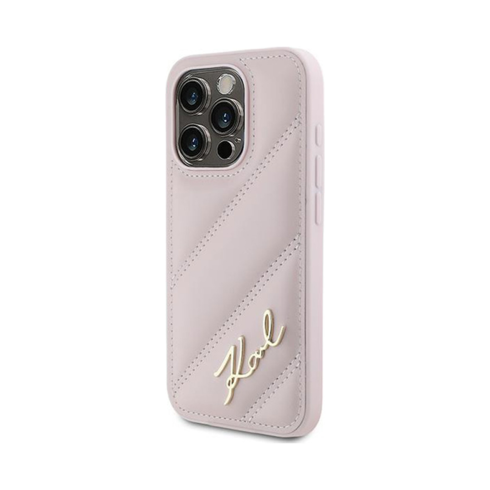 Coque iPhone 15 Pro Max Karl Lagerfeld Diagonal Quilted Script rose — visuel 2
