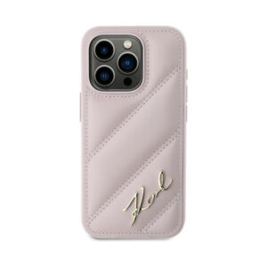 Coque iPhone 15 Pro Max Karl Lagerfeld Diagonal Quilted Script rose — visuel 3