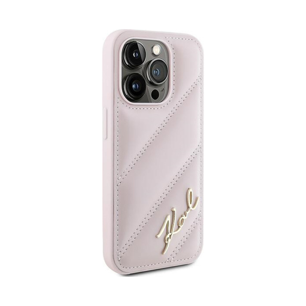 Coque iPhone 15 Pro Max Karl Lagerfeld Diagonal Quilted Script rose — visuel 4