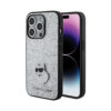Coque iPhone 15 Pro Max Karl Lagerfeld Fixed Glitter Choupette Logo Metal Pin argentée
