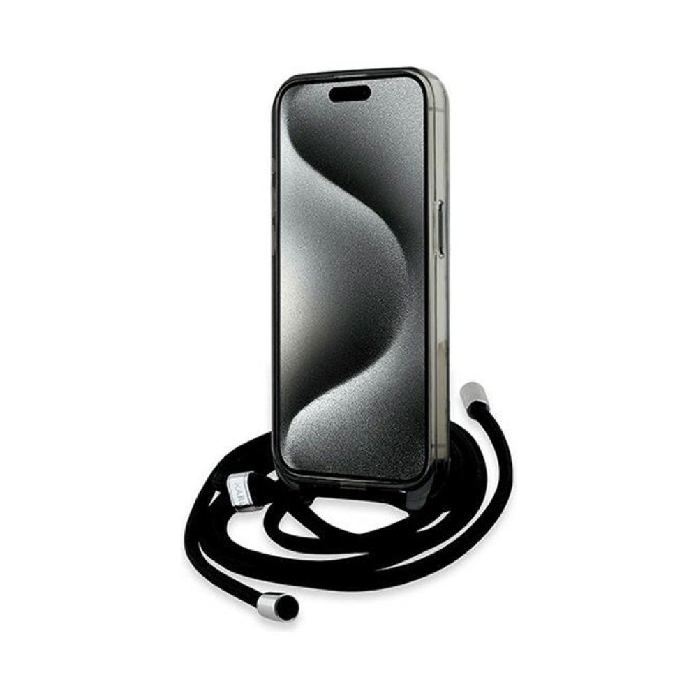 Coque iPhone 15 Pro Max Karl Lagerfeld IML Crossbody Monogram Karl & Choupette Head MagSafe noire — visuel 4