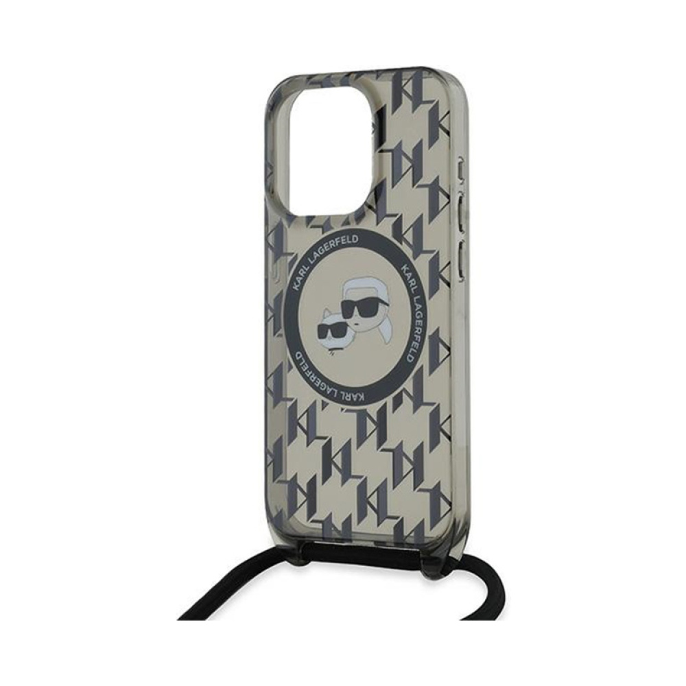 Coque iPhone 15 Pro Max Karl Lagerfeld IML Crossbody Monogram Karl & Choupette Head MagSafe noire — visuel 5