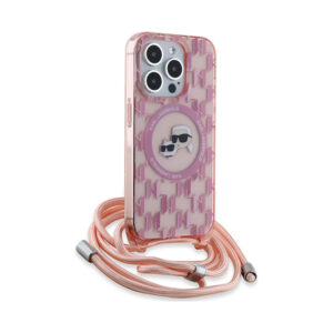 Coque iPhone 15 Pro Max Karl Lagerfeld IML Crossbody Monogram Karl & Choupette Head MagSafe rose — visuel 3