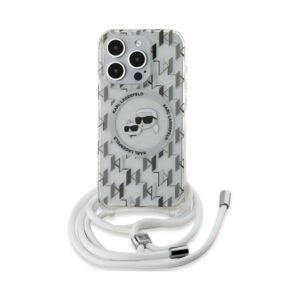 Coque iPhone 15 Pro Max Karl Lagerfeld IML Crossbody Monogram Karl & Choupette Head MagSafe transparente