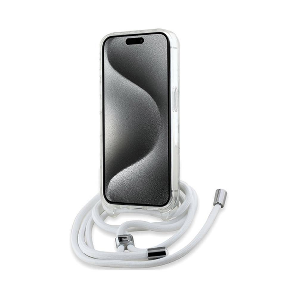 Coque iPhone 15 Pro Max Karl Lagerfeld IML Crossbody Monogram Karl & Choupette Head MagSafe transparente — visuel 3